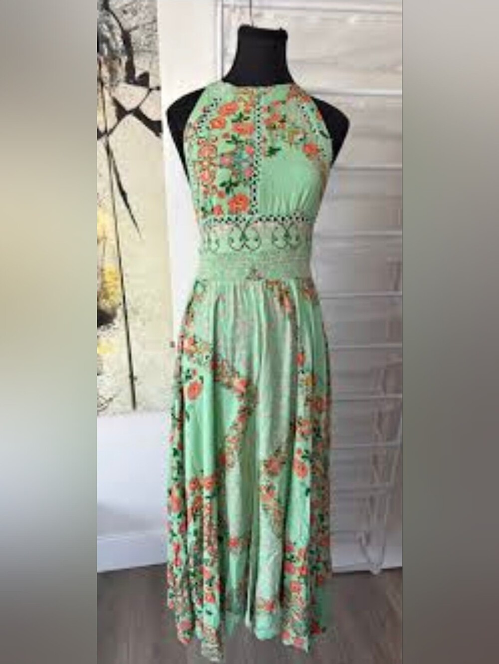 Mint Green Floral Maxi Dress